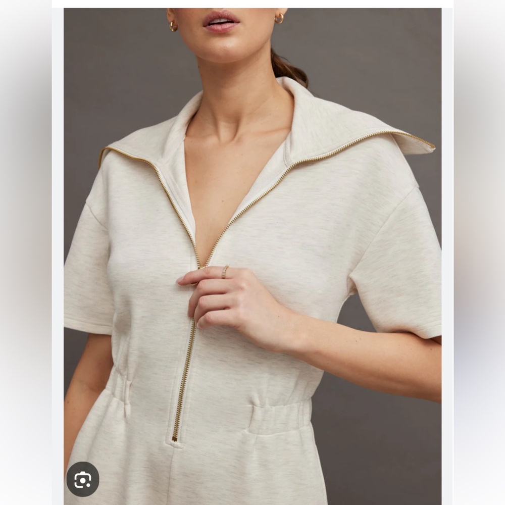 VARLEY Caldwell Playsuit 5 inches Ivory Marl Shorts Wide zip collar NWT LARGE - Picture 3 of 7